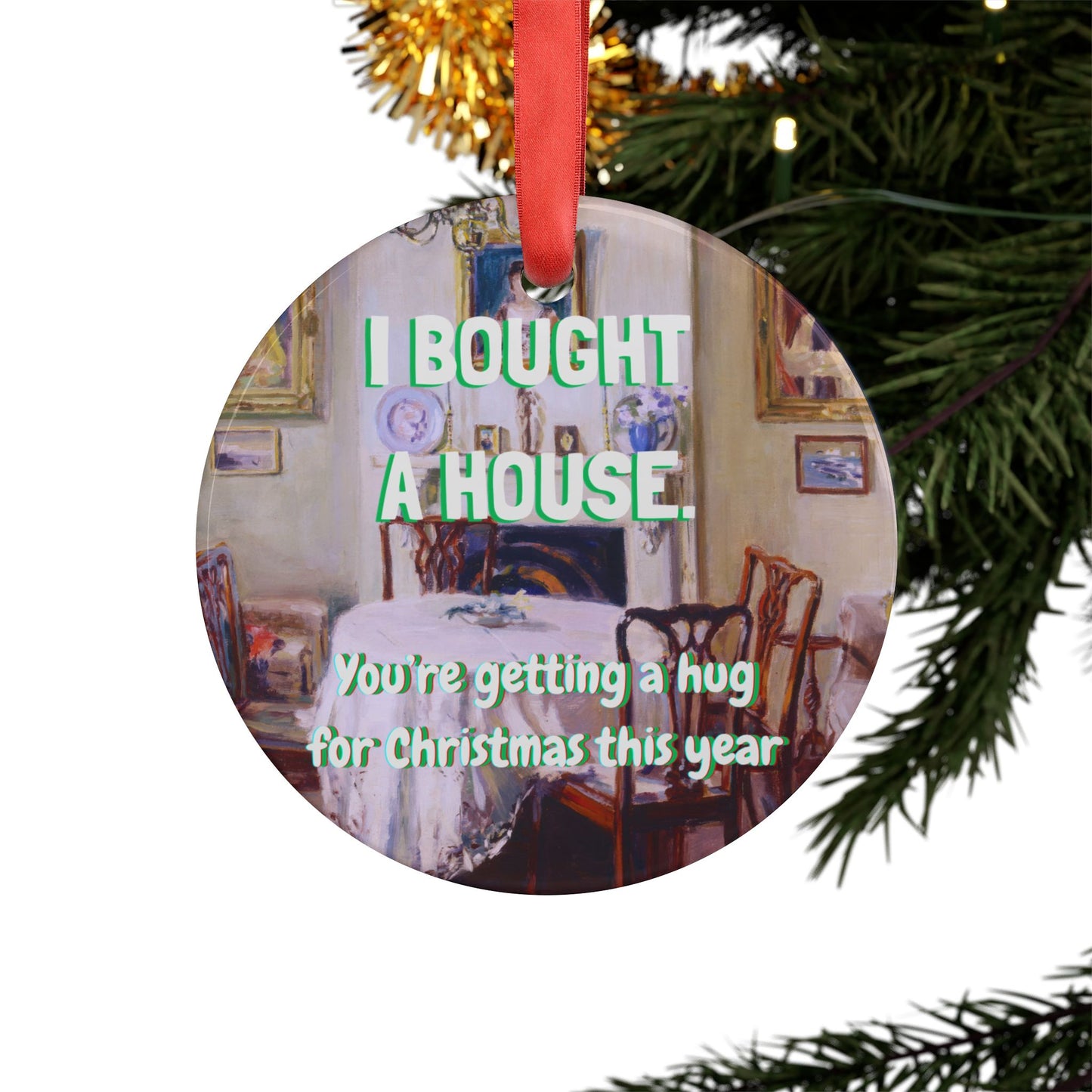 Christmas Tree Acrylic Ornament with Red Ribbon - That's Showbiz Baby Red Text - Burlesque Dancer - Holiday Gift for Dance Lover