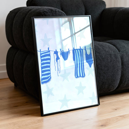 Laundry Line Poster - Blue