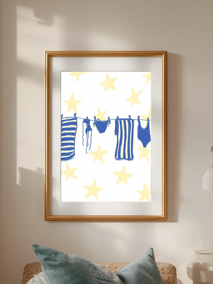 Laundry Line Poster - Yellow